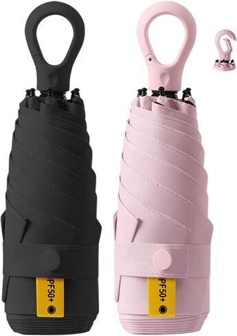 Fuxiqar 2-Pack Travel Mini Compact Umbrella Parasol حماية من أشعة الشمس فوق البنفسجية 50+ مظلات صغيرة in Kuwait