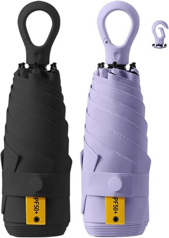 Fuxiqar 2-Pack Travel Mini Compact Umbrella Parasol حماية من أشعة الشمس فوق البنفسجية 50+ مظلات صغيرة in Kuwait