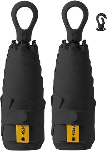 Fuxiqar 2-Pack Travel Mini Compact Umbrella Parasol حماية من أشعة الشمس فوق البنفسجية 50+ مظلات صغيرة in Kuwait