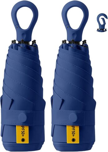 Fuxiqar 2-Pack Travel Mini Compact Umbrella Parasol حماية من أشعة الشمس فوق البنفسجية 50+ مظلات صغيرة in Kuwait