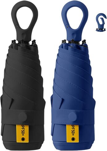 Fuxiqar 2-Pack Travel Mini Compact Umbrella Parasol حماية من أشعة الشمس فوق البنفسجية 50+ مظلات صغيرة in Kuwait