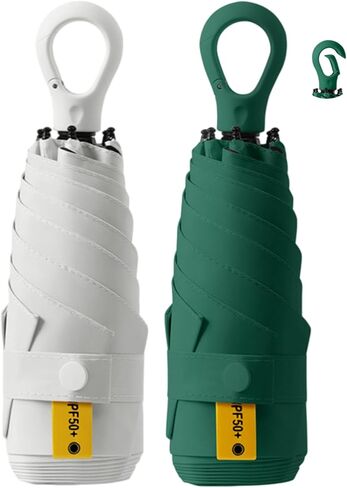 Fuxiqar 2-Pack Travel Mini Compact Umbrella Parasol حماية من أشعة الشمس فوق البنفسجية 50+ مظلات صغيرة in Kuwait