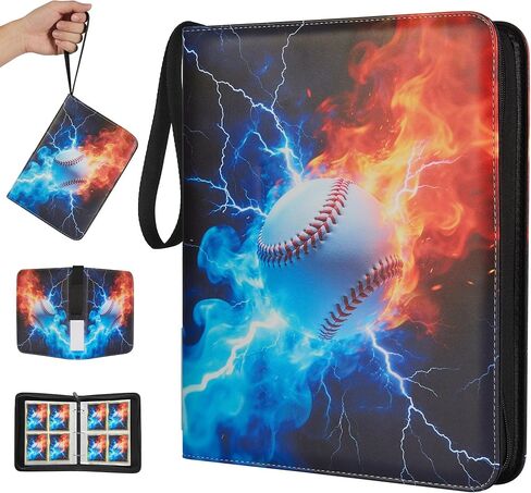 Baseball 4-Pocket Trading Card Binder with Zipper, Fits 400 Cards; PU Leather Collector Album for Pokemon, Sports Cards, TCG & Kpop Photocards; Card Folder for Boys, Girls & Adults in Saudi Arabia