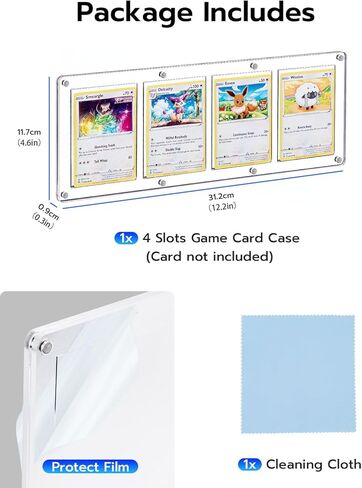 Wigearss 4 Slots 35-75PT Universal Magnetic Acrylic Game Card Case, Baseball Card Holder, Hard Acrylic Card Cases, Card Protector, Fit for Standard Card in Kuwait