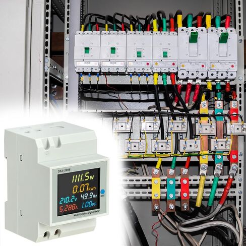 QWORK Digital DIN Rail AC Power Meter 40-300V 100A 6-in-1 Monitor – HD Color LCD Display for Energy Voltage Current & Wattage – Ideal for Home Distribution Box Solar Inverter & RV in Saudi Arabia