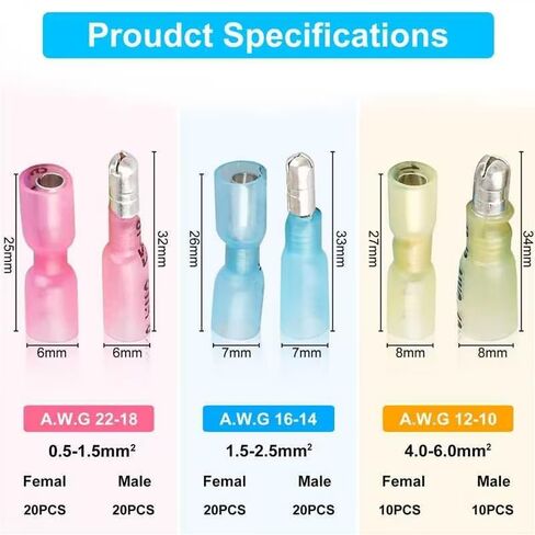 EEEkit 100pcs Heat Shrink Bullet Connectors,Female & Male Bullet Butt Crimp Terminals Assortment Kit, Waterproof Insulated Marine Automotive Electrical Crimp Connectors (12-10AWG,14-16AWG,18-22AWG) in Saudi Arabia