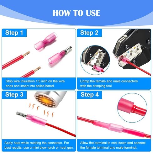EEEkit 100pcs Heat Shrink Bullet Connectors,Female & Male Bullet Butt Crimp Terminals Assortment Kit, Waterproof Insulated Marine Automotive Electrical Crimp Connectors (12-10AWG,14-16AWG,18-22AWG) in Saudi Arabia