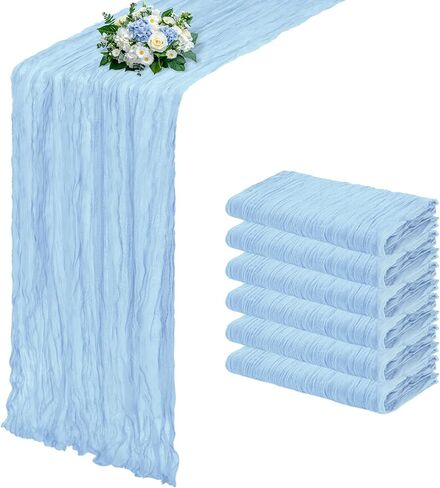 12 Pack Baby Blue Cheesecloth Table Runner 17x108 Inch Semi Sheer Boho Gauze Cheese Cloth Fabric Table Runners, for Wedding Party Baby Shower Birthday Home Decor Garden Farmhouse in Saudi Arabia