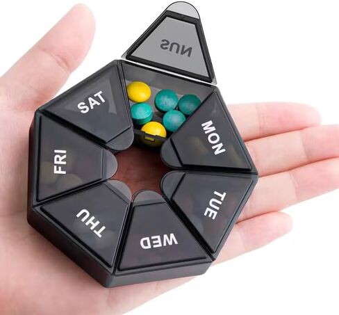 1pc 7 Days Pill Storage Box Plastic Compact Travel Pill Organizer with Sealed Seven Compartments for Daily Medication and Travel, Black in Saudi Arabia