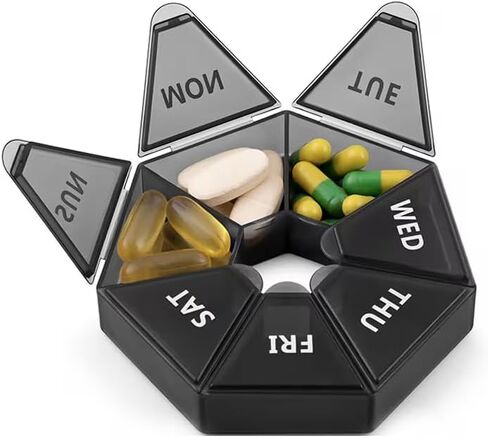 1pc 7 Days Pill Storage Box Plastic Compact Travel Pill Organizer with Sealed Seven Compartments for Daily Medication and Travel, Black in Saudi Arabia