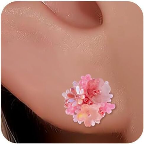 Cute Flower Clip On Earrings For Women Fashion Lovely Flower Earrings No piercing Earrings Colorful Bloom Bead in Saudi Arabia