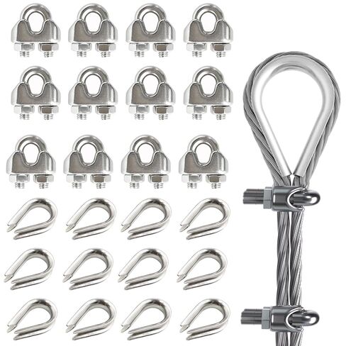 PIUM Stainless Steel Cable Clamps, Wire Rope Clips 3/8 Inch 12pcs with M10 Stainless Steel Thimble 12pcs, Heavy-Duty Cable Clamps are Best Partner with Your 3/8" Wire Rope in Saudi Arabia