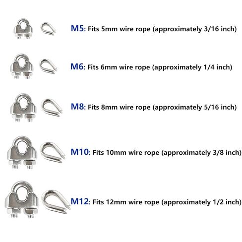 PIUM Stainless Steel Cable Clamps, Wire Rope Clips 3/8 Inch 12pcs with M10 Stainless Steel Thimble 12pcs, Heavy-Duty Cable Clamps are Best Partner with Your 3/8" Wire Rope in Saudi Arabia