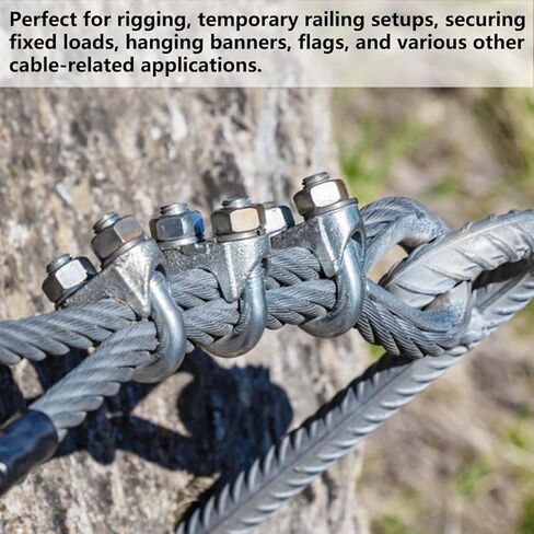 PIUM Stainless Steel Cable Clamps, Wire Rope Clips 3/8 Inch 12pcs with M10 Stainless Steel Thimble 12pcs, Heavy-Duty Cable Clamps are Best Partner with Your 3/8" Wire Rope in Saudi Arabia
