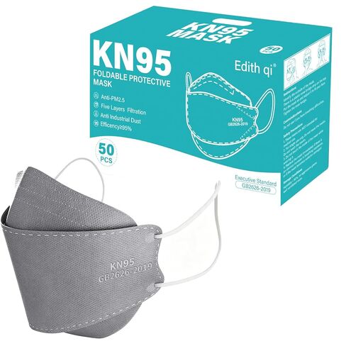 KN95 Face Mask 50 PCS,Individually Wrapped, 5 Ply Grey Disposable Face Masks for Adults Filter Efficiency 95%, Protection against PM 2.5 Smoke Particles in Kuwait