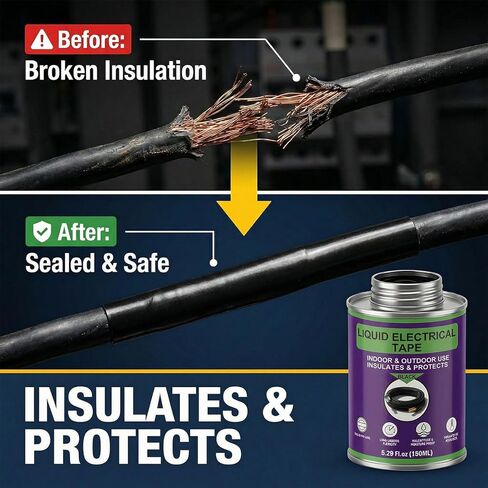 Liquid Electrical Tape, 5.29 Ounces, Black, Waterproof, UV Resistant, with Built-in Brush, for Marine Automotive Household in Kuwait
