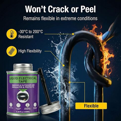 Liquid Electrical Tape, 5.29 Ounces, Black, Waterproof, UV Resistant, with Built-in Brush, for Marine Automotive Household in Kuwait