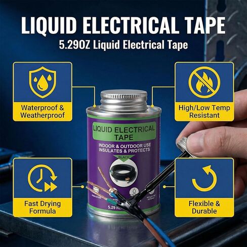 Liquid Electrical Tape, 5.29 Ounces, Black, Waterproof, UV Resistant, with Built-in Brush, for Marine Automotive Household in Kuwait