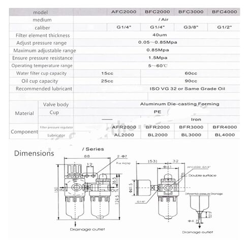 BFC2000 1/4" 3000 3/8" 4000 1/2" Filter Element Copper Oil-Water Separator Filter Element air Source Processor Pressure reducing Valve(BFC 3000) in Saudi Arabia