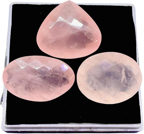 3 Pcs Natural Rose Quartz 37-43mm Mix Cut Faceted Loose Untreated Gemstones Lot in Saudi Arabia