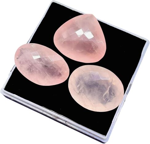 3 Pcs Natural Rose Quartz 37-43mm Mix Cut Faceted Loose Untreated Gemstones Lot in Saudi Arabia