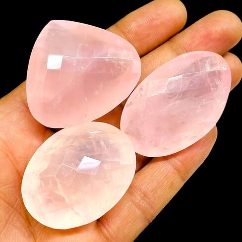 3 Pcs Natural Rose Quartz 37-43mm Mix Cut Faceted Loose Untreated Gemstones Lot in Saudi Arabia