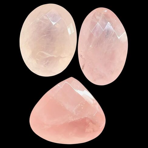 3 Pcs Natural Rose Quartz 37-43mm Mix Cut Faceted Loose Untreated Gemstones Lot in Saudi Arabia