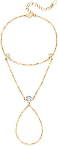 yoihur سلاسل اليد مطلية بالذهب الشمبانيا للنساء، سوار سلسلة اليد قابل للتعديل وخاتم، أساور سلسلة اليد الذهبية كومة نجوم المجوهرات ومجوهرات اليد زركونيا مكعب لعيد الحب in Kuwait