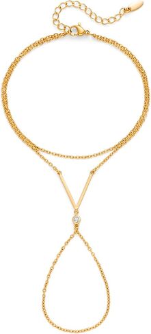 yoihur سلاسل اليد مطلية بالذهب الشمبانيا للنساء، سوار سلسلة اليد قابل للتعديل وخاتم، أساور سلسلة اليد الذهبية كومة نجوم المجوهرات ومجوهرات اليد زركونيا مكعب لعيد الحب in Kuwait