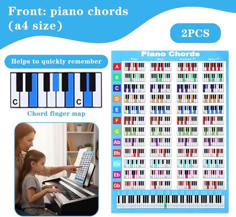 2PCS Piano Chord Chart Reference Guide, 8.5 x 11.4 inch Piano Chords Chart Poster Keyboard Key Poster Cheatsheet Note Charts for Pianos Players Teachers Beginners Gift in Saudi Arabia