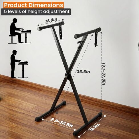 حامل لوحة مفاتيح Single-X، حامل بيانو قابل للتعديل، حامل موسيقى لبيانو كهربائي 54-88 مفتاح، حامل بيانو رقمي مع أشرطة قابلة للقفل، (6 ارتفاعات قابلة للتعديل)، أسود in Kuwait