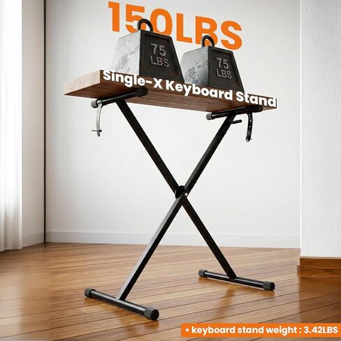 حامل لوحة مفاتيح Single-X، حامل بيانو قابل للتعديل، حامل موسيقى لبيانو كهربائي 54-88 مفتاح، حامل بيانو رقمي مع أشرطة قابلة للقفل، (6 ارتفاعات قابلة للتعديل)، أسود in Kuwait