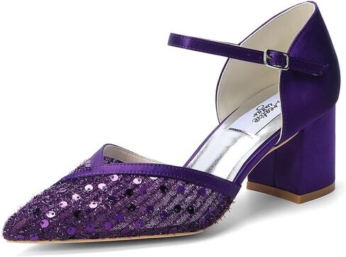 وأشار اصبع القدم سيدة كعب سميك الترتر شرابات الدانتيل أحذية الزفاف الطرف in Kuwait