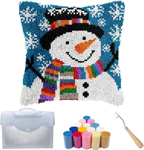 مجموعة خطافات مزلاج رجل الثلج من Cozykeke، مجموعة غطاء وسادة DIY مع قماش مطبوع مسبقًا للبالغين والمبتدئين، مناسبة لديكور المنزل وهدية المهرجانات 17 * 17 بوصة (BX53) in Kuwait