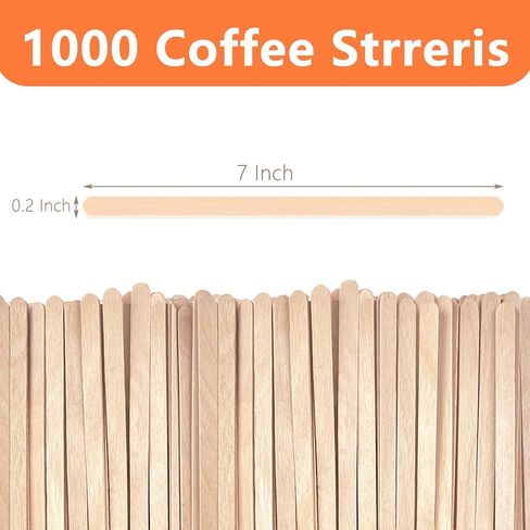 KTOJOY 1000 Pack Birch Wood Coffee Stirrers, 7 Inch Sturdy Coffee Stir Sticks, Smooth Round Ends, Splinter-Free Disposable Stir Sticks for Coffee, Cocktails, Office, Home Use in Saudi Arabia