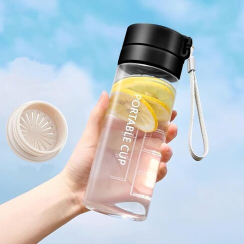 20oz Leakproof Tumbler with Tea Infuser- Double-Lid Design, Portable Outdoor Water Bottle with Carabiner, Shatterproof & Insulated White in Saudi Arabia