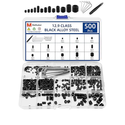 مجموعة متنوعة من البراغي المكونة من 500 قطعة، M3 M4 M5 M6 M8 Allen Hex المقبس، براغي رأس مقبس سداسي، لمسة نهائية سوداء من سبائك الصلب، لتركيبات الحمام، والأثاث، والأعمال اليدوية والإصلاح (5 مفاتيح ربط، 1 ملقط) in Kuwait