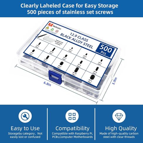 مجموعة متنوعة من البراغي المكونة من 500 قطعة، M3 M4 M5 M6 M8 Allen Hex المقبس، براغي رأس مقبس سداسي، لمسة نهائية سوداء من سبائك الصلب، لتركيبات الحمام، والأثاث، والأعمال اليدوية والإصلاح (5 مفاتيح ربط، 1 ملقط) in Kuwait