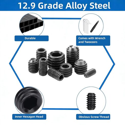 مجموعة متنوعة من البراغي المكونة من 500 قطعة، M3 M4 M5 M6 M8 Allen Hex المقبس، براغي رأس مقبس سداسي، لمسة نهائية سوداء من سبائك الصلب، لتركيبات الحمام، والأثاث، والأعمال اليدوية والإصلاح (5 مفاتيح ربط، 1 ملقط) in Kuwait