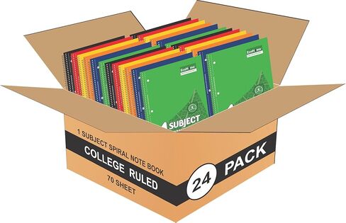 Subject Book Spiral Notebook Pack of 6 College Ruled 140 Pages (70 Sheets) 8" × 10.5" Perforated Carbon Neutral 3-Hole Punched Eco-Friendly School & Office Supply Assorted Colors in Saudi Arabia