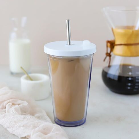 Reusable Iced Coffee Cup 16 Oz, Leakproof Iced Coffee Tumbler, Clear Plastic Tumbler with Lid and Straw, Double Wall Insulated, BPA-Free, No Sweat, for Hot and Cold Drinks in Saudi Arabia