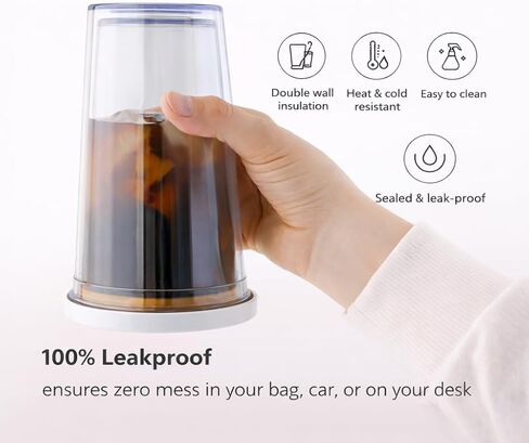 Reusable Iced Coffee Cup 16 Oz, Leakproof Iced Coffee Tumbler, Clear Plastic Tumbler with Lid and Straw, Double Wall Insulated, BPA-Free, No Sweat, for Hot and Cold Drinks in Saudi Arabia