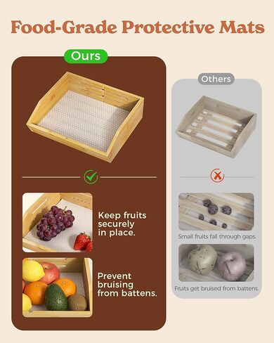 Sevenblue 3 Tier Large Bamboo Fruit Basket for Kitchen Counter with 2 Banana Holders, Kitchen Countertop Organizer with Protective Mats, Tiered Fruit Bowl for Bread Snack Veggies with Dividers in Saudi Arabia