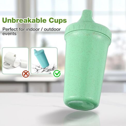 Meolibour 4 Packs Wheat Straw Sippy Cups for Toddlers Kids, Reusable Plastic Spill Proof Cups for Kids Baby, Dishwasher/Microwave Safe - Unbreakable Hard Spout Sippy Cups for Toddlers in Saudi Arabia