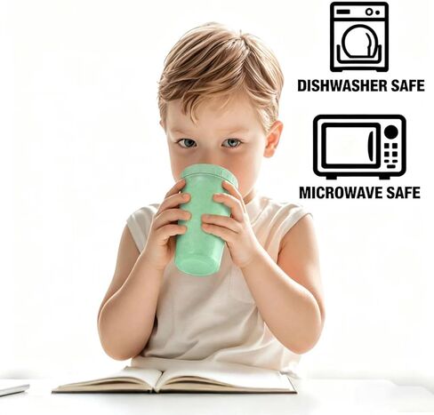 Meolibour 4 Packs Wheat Straw Sippy Cups for Toddlers Kids, Reusable Plastic Spill Proof Cups for Kids Baby, Dishwasher/Microwave Safe - Unbreakable Hard Spout Sippy Cups for Toddlers in Saudi Arabia