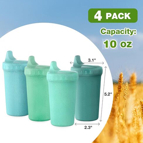 Meolibour 4 Packs Wheat Straw Sippy Cups for Toddlers Kids, Reusable Plastic Spill Proof Cups for Kids Baby, Dishwasher/Microwave Safe - Unbreakable Hard Spout Sippy Cups for Toddlers in Saudi Arabia