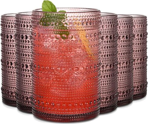 مجموعة أكواب الشرب الملونة من Hobnail مكونة من 6 قطع، أكواب Highball عتيقة سعة 15 أونصة، أكواب مطبخ للمشروبات للكوكتيل والقهوة المثلجة والبيرة والشاي المثلج والنبيذ والويسكي والماء in Kuwait