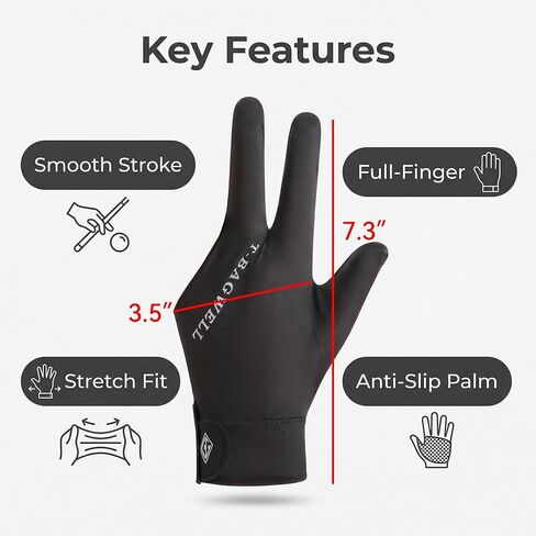 Pool Glove Left Hand, Full-Finger Black Cue Sport Glove for Smooth Stroke, Stretch Fit with Easy Grip, 1 Pack for Practice, League Play, and Home Tables in Saudi Arabia