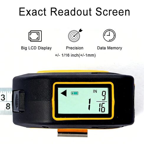TLW Digital Tape Measure 16ft/5m, 25mm Wide Blade Retractable Measuring Tape with Easy Read LCD Screen, 9 Data Memory, 2-in-1 Auto Lock Metric and Imperial Units in Saudi Arabia
