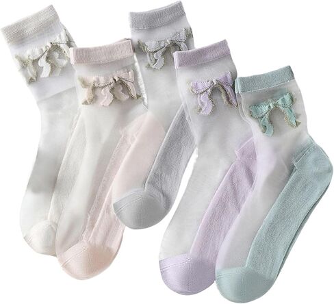Starella Women Mesh Sheer Socks Floral Ruffle Transparent Nylon Lace Dress Sock 5 Pairs in Saudi Arabia